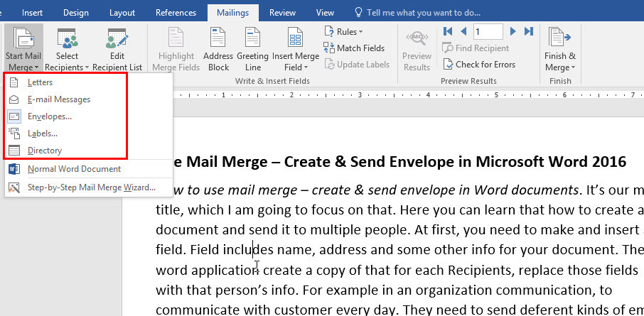 printing an address on an envelope word for mac 2016